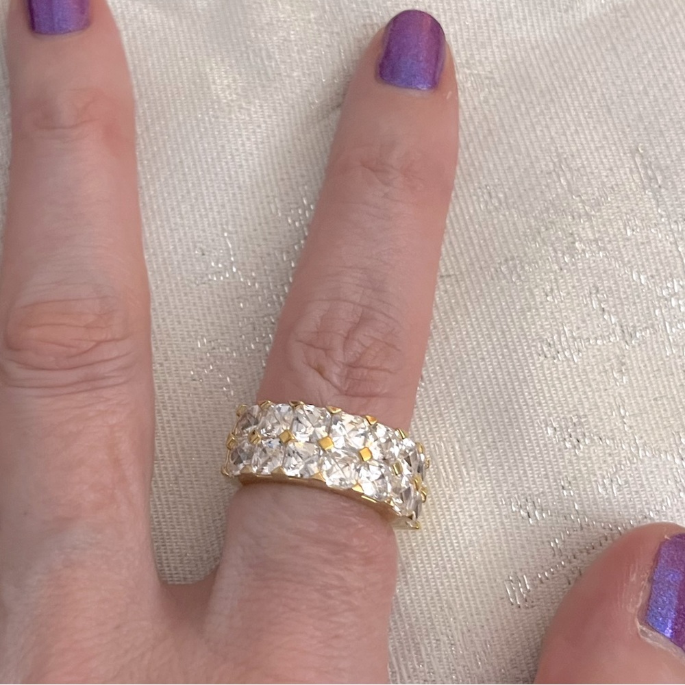 925 14K Gold Vermeil Tycoon Designer Two Row CZ Semi Eternity Ring